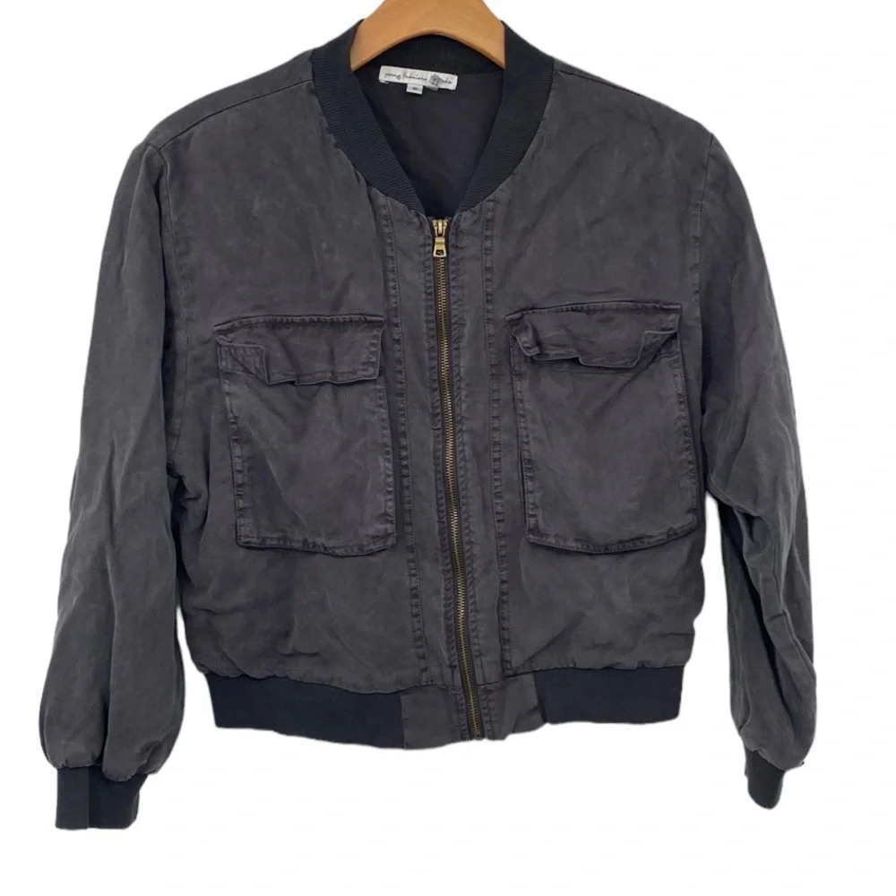 Young Fabulous & Broke Jacket‎ Womens Small Gray Chambray Utility Cropped Bomber